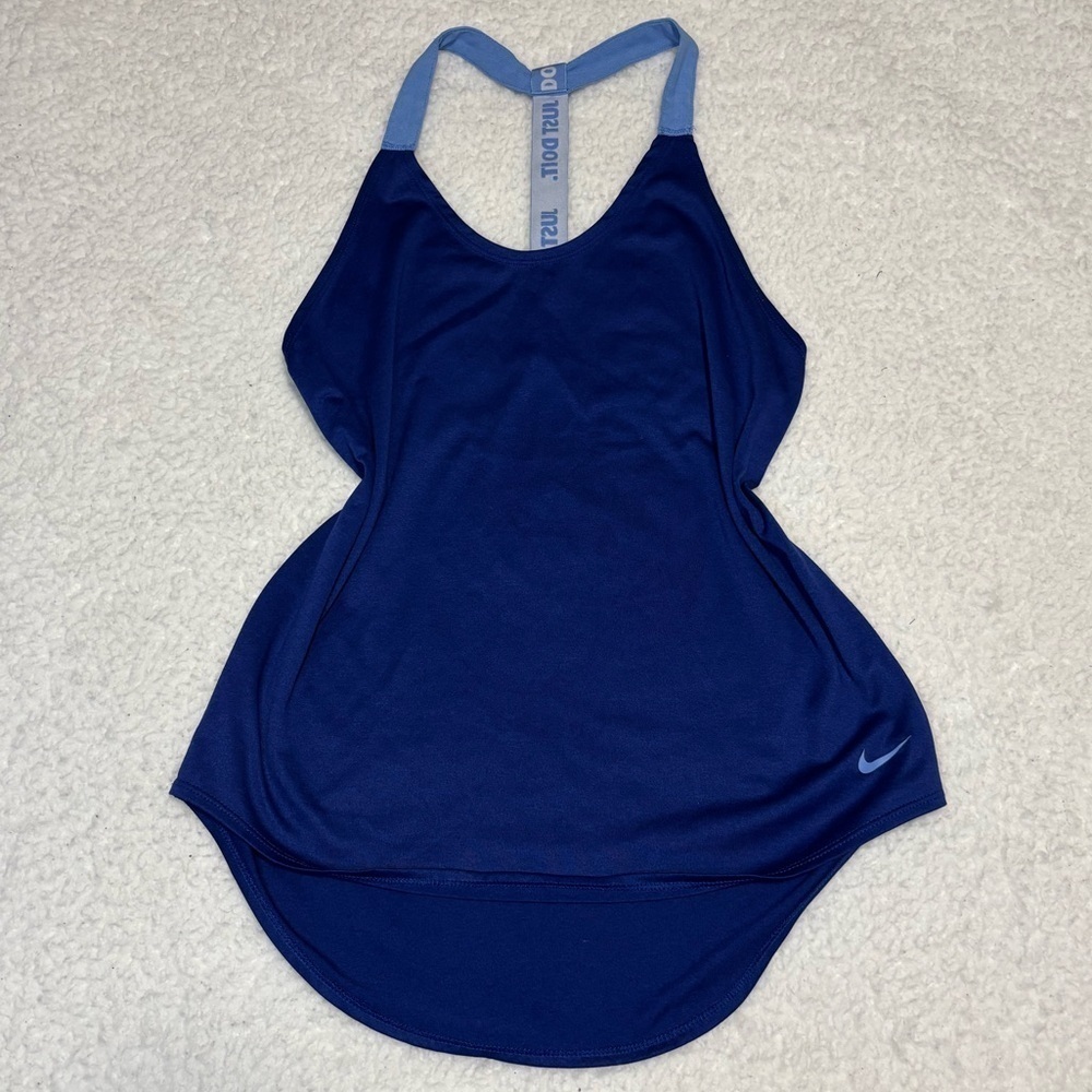Nike Women Blue Dri-Fit Elastika Racerback Logo Tank Top